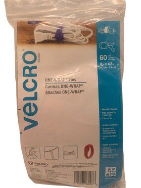 Velcro Brand One-Wrap Ties 8" x 1/2" 60 Pk Adjustable Reusable Cable Management